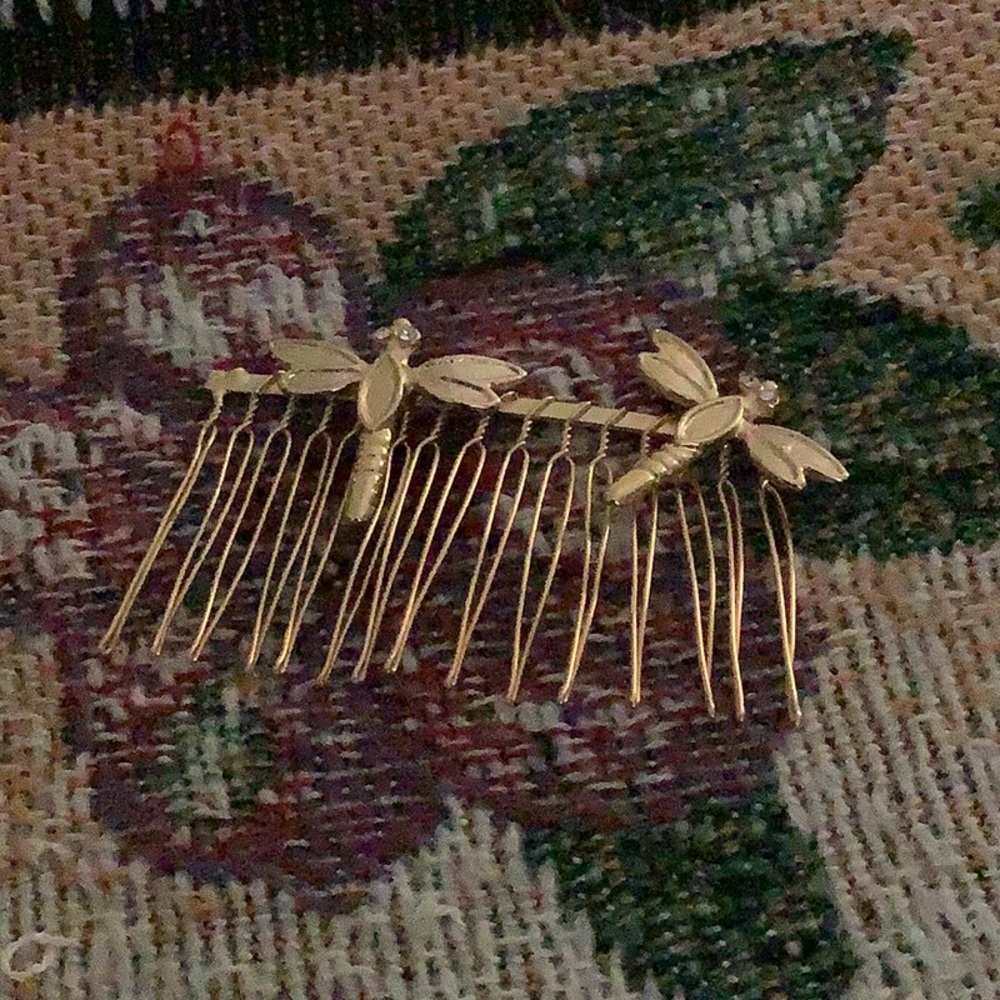 Dragon Fly gold toned hair comb very unusual piece